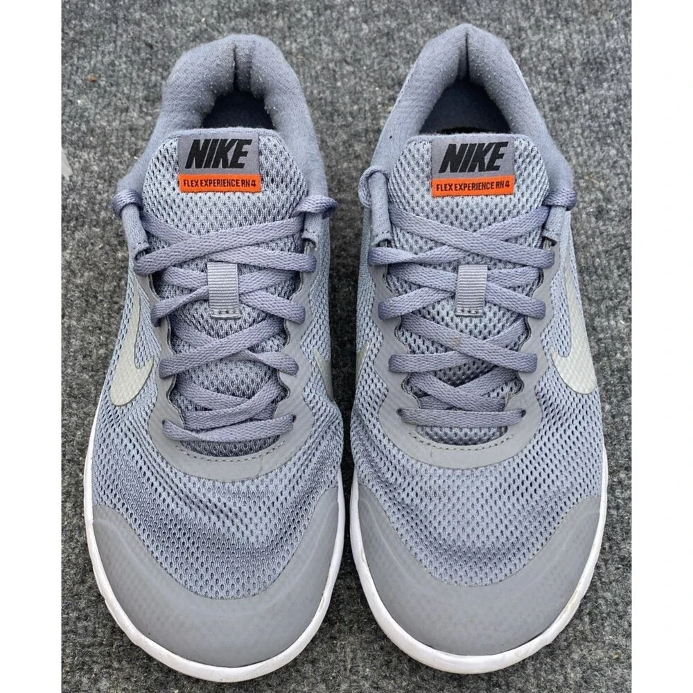 Nike Flex Experience RN 4 GS Grey Orange Youth 7Y Women 8.5 Running Shoes 749807
